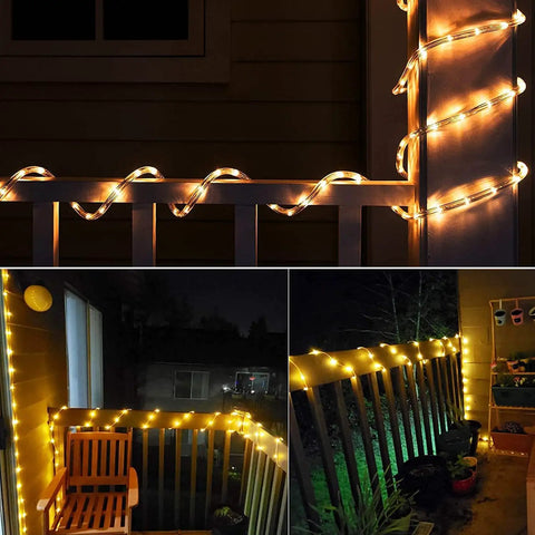 Long 33 Feet Solar Rope Lights With 100 LEDs, Copper Fairy String Tube Lights, IP65 Weatherproof For Outdoor Decor
