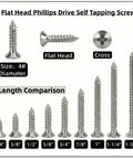 Rock Solid Hundred Pack Of Number 4 Flat Head Phillips Self Tapping Screws Crafted From Corrosion Resistant 304 Stainless Steel For Heavy Duty Sheet Metal Work And Wood Projects length comparison chart