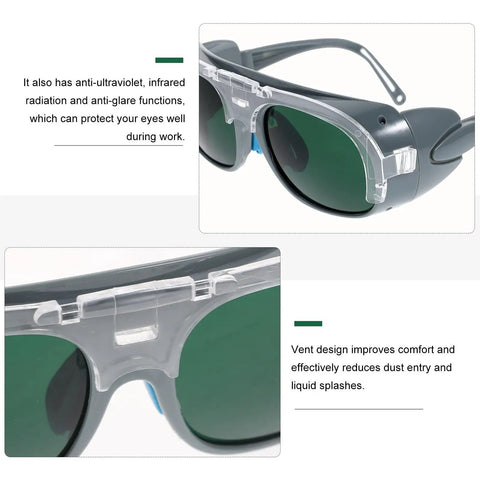 Tough As Nails Welding Goggles Pair Featuring Auto Darkening Lens And Ultra Broad View For Tradespeople Seeking Straight Up UV Defense and Splash Proof Clarity on Daily Projects, showing vent design and dual lens.