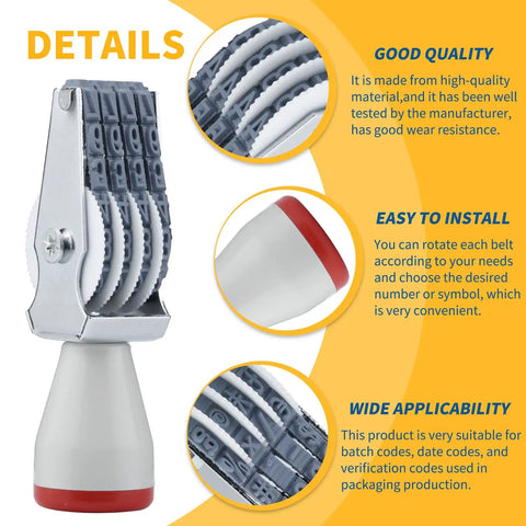 Durable 4 Digit Number Roller Stamp with grey dials and red base for easy marking in busy offices and retail shops.