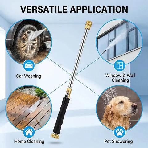 High Pressure Garden Hose Nozzle With Metal Power Washer Wand, 3 Spray Tips, Brass Connector, cleaning car and windows