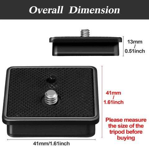 Two Pack 41mm Quick Release Plates For Tripod Ball Heads Compatible With Ambico V0552 V0554 Sunpak 7500 Pro 7500TM 7575 Kalimar Pro Tech V40 Replacement, PVC and aluminum, 13mm high
