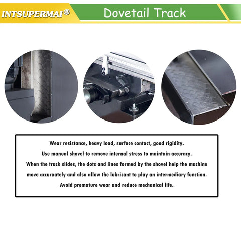 IntSupermai 1500W Brushless Vertical Mill Drill Machine R8 Taper 50-2250 RPM Variable Speed Benchtop showing dovetail track details.