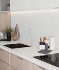 Modern kitchen featuring Finger Edge Pulls Self-Adhesive 8 Pack Concealed Cabinet Drawer Handles Modern Curved Aluminum Alloy.