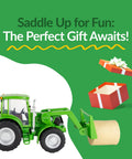 1 To 20 Scale Farm Tractor With Hay Bale And Bucket Attachment, Green Toy Tractor With Moving Front Arms, Rear Hitch For Round Baler
