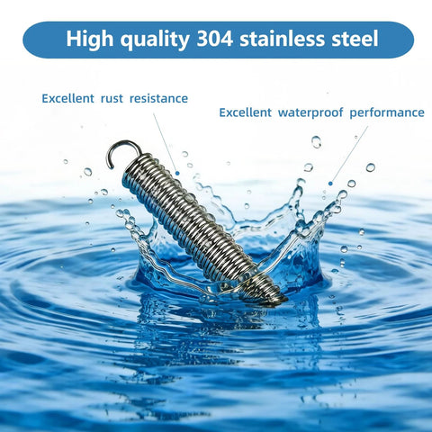 Close-up of extension spring with hook ends, 304 stainless steel, 2-inch length.