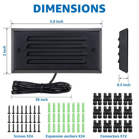 Dimensions of Low Voltage LED Step Lights 5W 3000K Outdoor Deck Stair Fence Lighting With Aluminum Louver Faceplate Easy Install
