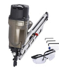 21 Degree Full Round Head Framing Nailer With Tool Free Depth Adjustment, featuring lightweight aluminum body and rubber grip