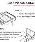 12 Piece Plastic Drawer Guides With Mounting Screws, Center Mount Glide Rails For Dressers And Cabinets, No Sweat Furniture Repair Hardware That Rolls Smooth As Silk installation steps with labeled guide rail and screws.