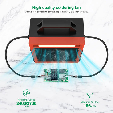 Pro-Grade Solder Fume Extractor With LED Light And Two Helping Hands illustrating smoke absorption efficiency