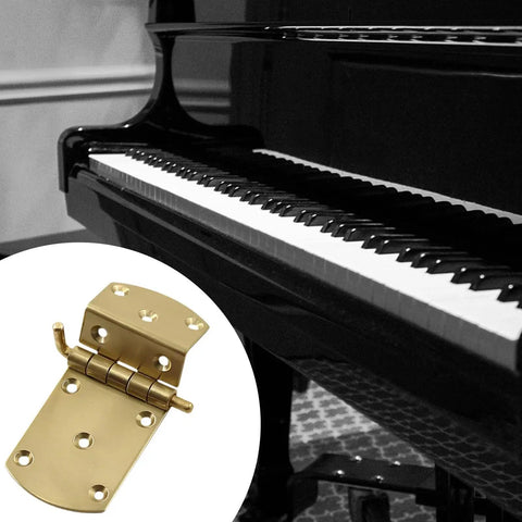 Pro Grade Grand Piano Lid Hinge Replacement For Standard Pianos shown with grand piano, durable metal hinge for easy install