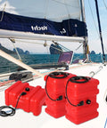 14-Gallon Boat Fuel Tank With Leak-Proof Vent Cap For Safer Refueling On Fishing Boats, set of red HDPE tanks on deck