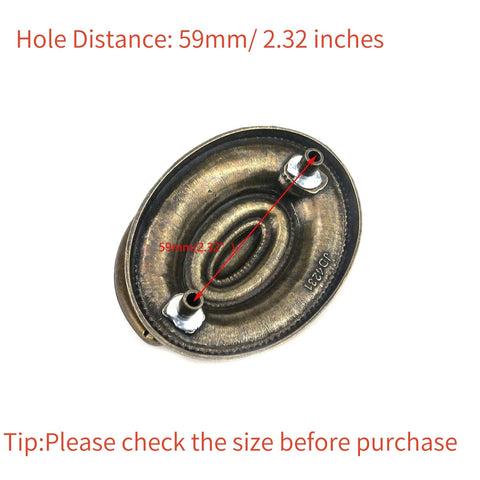 Back view of 4 Pcs Antique Brass Bail Drawer Pulls Oval Drop Swing Handles with 2.32 inch hole distance.