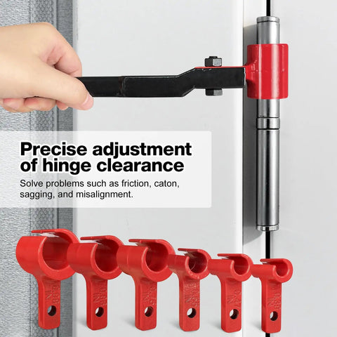 Door Hinge Adjustment Tool Kit 6 In 1 For Precise Hinge Gap Adjustment And Pro Grade Upgraded Wrench in use on door hinge
