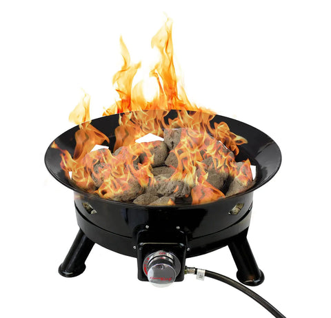 Smokeless 24 Inch Portable Propane Fire Pit Bowl With 58K BTU Self Igniter 10 Foot Hose Cover And Carry Straps For RV Camping
