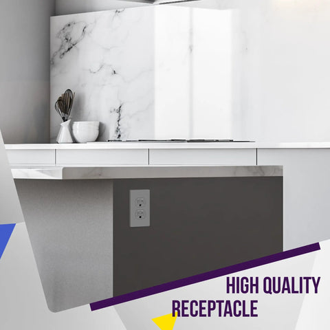 Tamper Resistant Child Safe Duplex Receptacle Outlet 15A 125V 3 Wire Self Grounding UL Listed Gray in modern kitchen