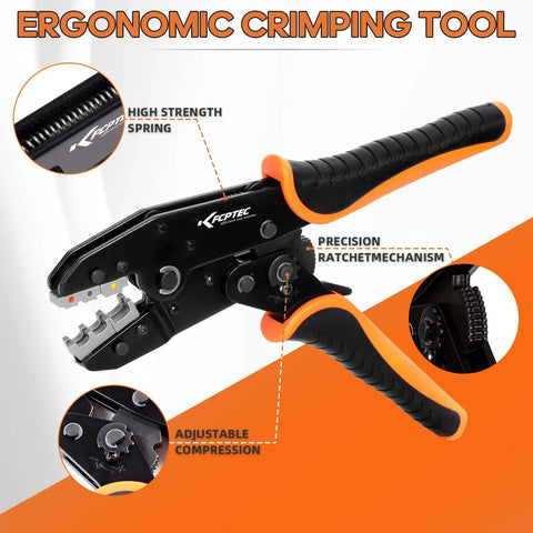 Five In One Ratchet Wire Crimping Tool Kit With Quick Change Jaws showing ergonomic design and crimping features