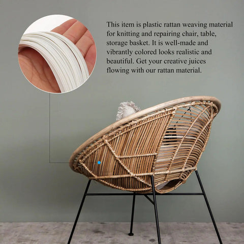 DIY Friendly Plastic Rattan Chair Weaving Kit For Vintage Seat Repair And Furniture Restoration, White PE flat rattan strips on handwoven chair