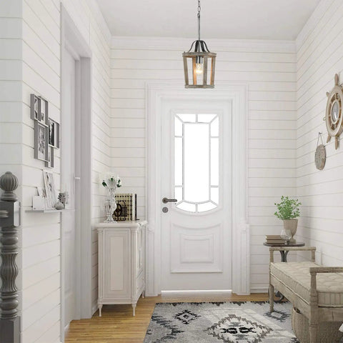 Small Rustic Farmhouse Wooden Pendant Light 1 Light Hanging Ceiling Fixture For Kitchen Island Foyer Dining Room Bedroom Living Room Handmade Antique Style With Adjustable 59-Inch Chain E26 Socket Dimmer Ready Bulb Not Included in white entryway