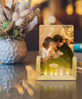 Two Pack Sublimation Night Lights Blank Wood LED Acrylic Photo Frames 4x6 Inch with warm light and romantic photo scene