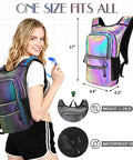 Woman wearing Glow In The Dark Hydration Pack with 3L water bladder; reflective laser bag and waterproof design showing dimensions.