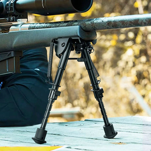 6 To 9 Inch Adjustable Rifle Bipod For Outdoor Use, Heavy Duty Steel And Aluminum Build, Quick Deploy Legs, Non Rust Black Finish