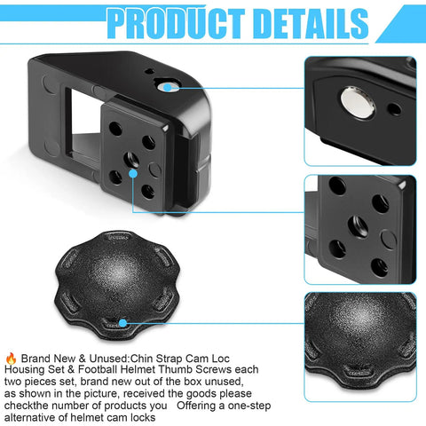 Cam Loc Chin Strap Housing Set And Helmet Thumb Screws For Riddell SpeedFlex Football Helmets, close-up details