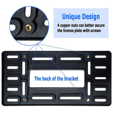 Back view of Front License Plate Bracket For Hyundai And Kia 2000 2023 Front Bumper Plate Mounting Kit with copper nuts