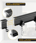 Flexible Ceiling Curtain Track System For Home And RV Dope Bendable Curtain Rail Mount That Supports Room Dividers, Bunk Beds, And Curved Layouts, 9.8 Ft Long Black Quick Install With Sleek Unobtrusive Look. black aluminum ceiling track with hooks, shown from side