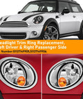 MINI Cooper Headlight Trim Ring Kit 2007-2013 R55 R56 R57 Dope Chrome Bezel Pair for Driver and Passenger Sides