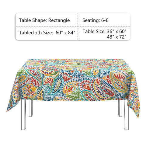 Outdoor Rectangle Tablecloth With Umbrella Hole And Zipper Water Repellent And Fade Resistant 60 By 84 Inch Paisley Multi Oblong Table Cover For All Weather Patio Dining