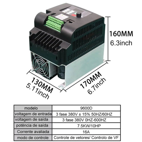 Beefed Up 7.5kW To 11kW Variable Frequency Drive For 3 Phase Motors, High Performance Inverter Controller With 0-650Hz Output, Rugged Industrial VFD Inverter Frequency Converter Easy Install, 160x130x170mm black unit