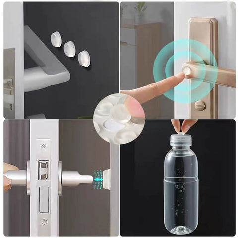 Clear Self Adhesive Cabinet Door Bumpers, 100 Pack Silicone Rubber Cushions, 1/2 Inch Diameter, 3.5mm Thick, shown in use
