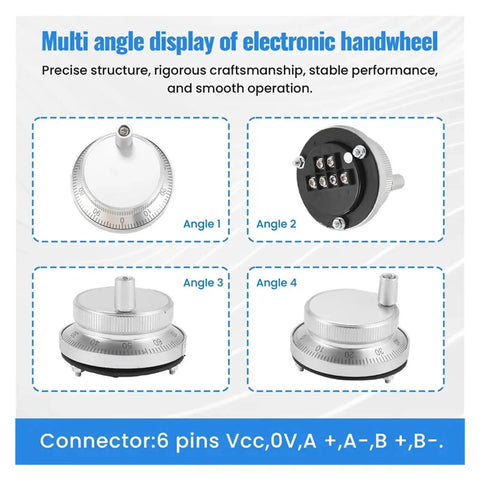 Multi-angle view of 5V Hand Wheel Handle Kit For CNC Machine Tools, Handy Manual Pulse Generator With Rotary Encoder, 100 PPR, 60/80mm