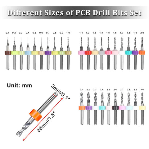 40 Pc PCB Drill Bit Set From 0.1mm To 3.0mm Micro Drill Bits With Spiral Flute Carbide For PCB Engraving CNC Jewelry Metal Stone Crafting