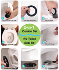 Step-by-step installation images for Heavy Duty RV Toilet Seal Repair Kit With Flush Ball Washer And Tough Bottom Gasket For Dometic 300 310 320.