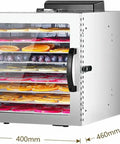No Sweat Electric Food Dehydrator With 10 Roomy Stackable Trays, 1000 Watt Fruit And Veggie Dryer showing fruit on trays.