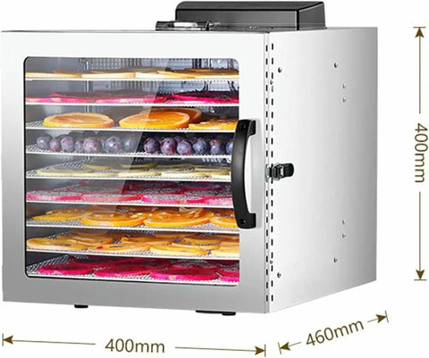 No Sweat Electric Food Dehydrator With 10 Roomy Stackable Trays, 1000 Watt Fruit And Veggie Dryer showing fruit on trays.