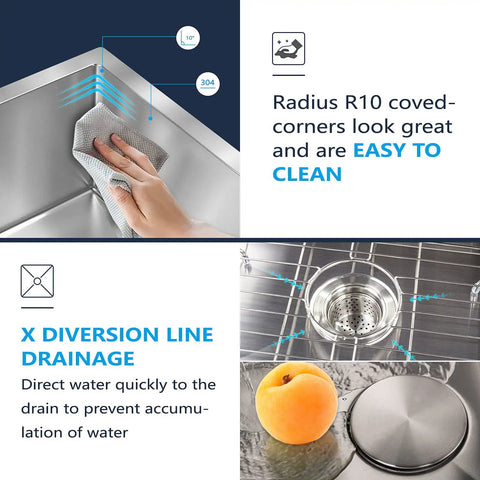 Person wiping an Undermount Wet Bar Sink 15x17 Inch Single Bowl 16 Gauge Stainless Steel Kitchen Prep Sink with Grooved Drain Design.