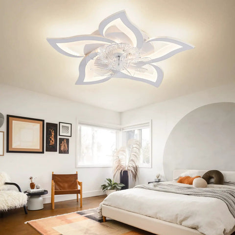 Low Profile Ceiling Fan With Light Remote Control, 6 Speeds, 3 Color Modes, Sleek Flush Mount in stylish modern bedroom