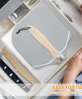 Alltop metal pizza peel and cutter set: aluminum 12x14 in paddle with wooden turning handle in a kitchen drawer