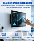 15.6 Inch Industrial Touchscreen All In One Pc With Win 11 Pro Celeron N5095 8G Ram 128Gb Ssd Fhd Ips Display, user interacting with touch panel.