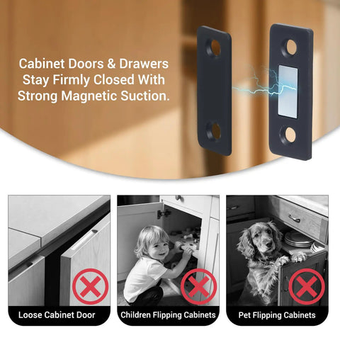 Ultra Thin Magnetic Cabinet Catch Set 12 Pack Stick On Drawer Magnets And Cabinet Latch Closures for secure cabinet doors.