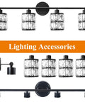 4 Light Matte Black Vanity Lights For Bathroom With Crystal Shade, Modern Wall Sconces Above Mirror, Easy Mount and Sleek Design