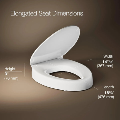 Elevated Comfort Height Elongated Toilet Seat Soft Close Smooth Action Lid Hassle Free Quick Install Hardware Super Comfy Solid Grip Bumpers Straightforward Accessibility Upgrade Everyday Bathroom Essential Pure White