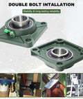 2 Pack Pillow Block Bearing UCF207-22 Square Flange Four Bolt Mounted Bearing Steel With Solid Cast Iron Base