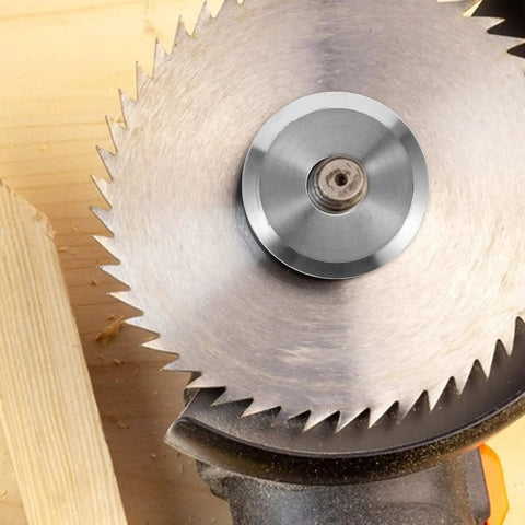 Pro Grade Table Saw Accessory With Flange Clamp Plate And Blade Stabilizer For Precise Cuts, top view of blade and stabilizer.