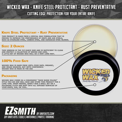 Straight Up Knife Steel Wax And Rust Preventative Coating For Stainless Carbon And Damascus Blades 2oz tin and packaging details.