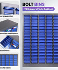 75 Drawer Nut And Bolt Organizer Cabinet With Acrylic Adjustable Shelves for storage in workshop or garage.