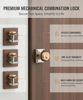 Mechanical Combination Cam Lock In Gold Zinc Alloy For Drawers And Cabinets Keyless Dial Lock shown on door with features
